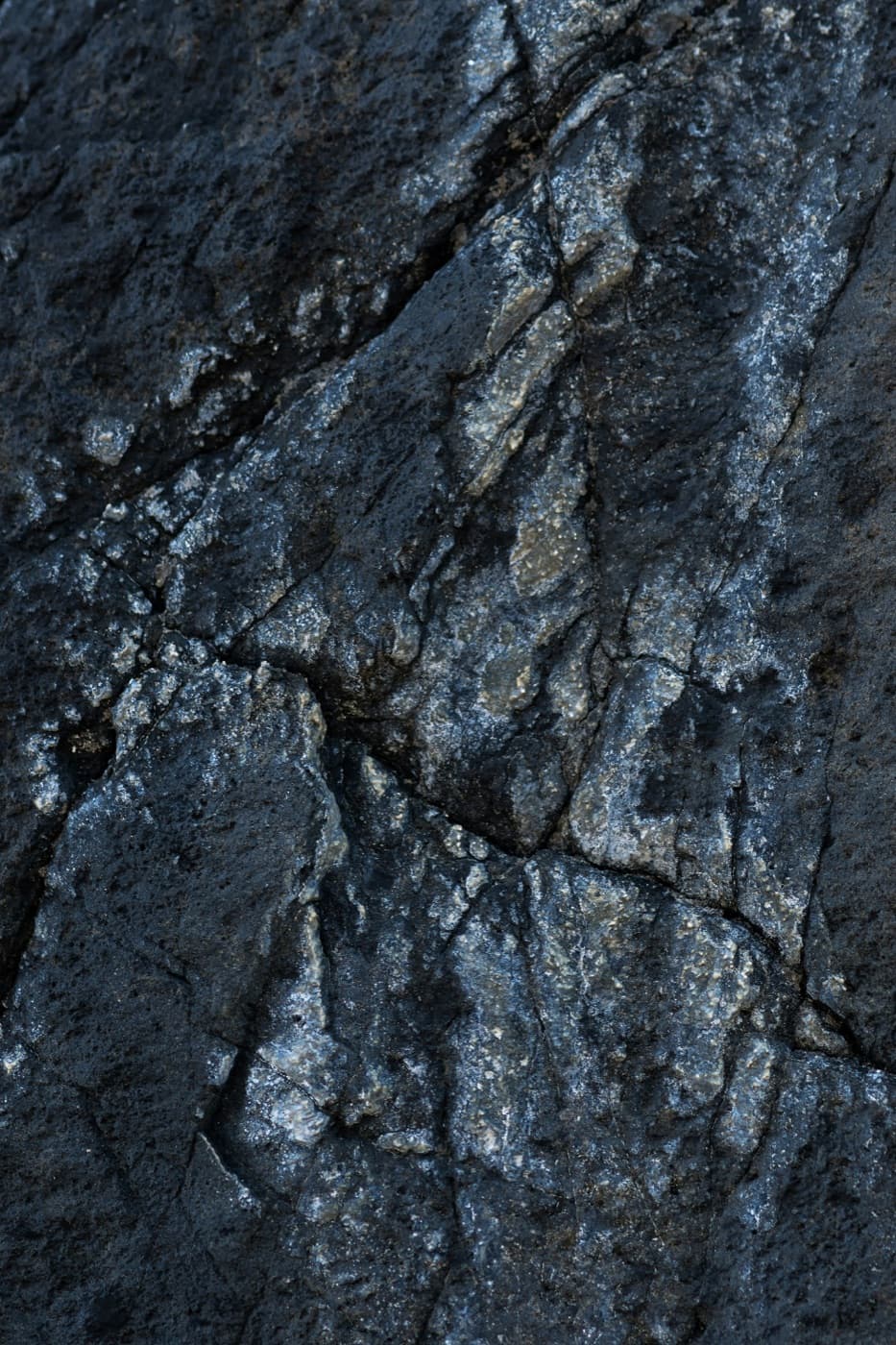 Roche sombre veinée de gris, en gros plan