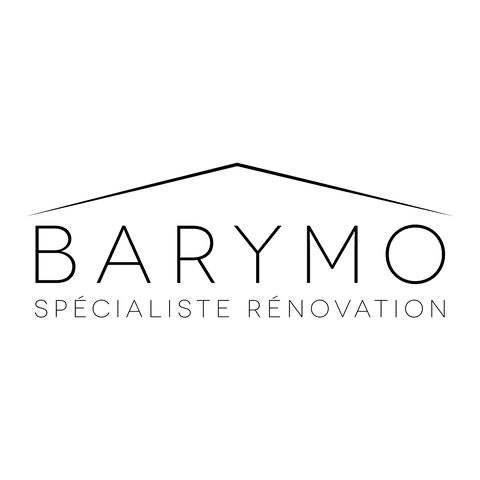 Logo Barymo : un toit au-dessus du nom, « Spécialiste rénovation »