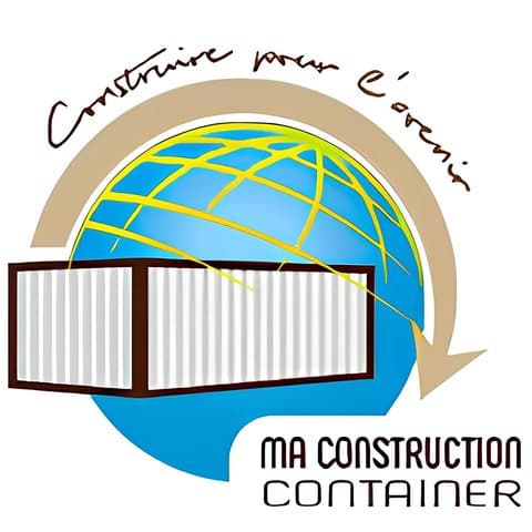 Logo Ma Construction Container : un container devant un globe, « Construire pour l'avenir »